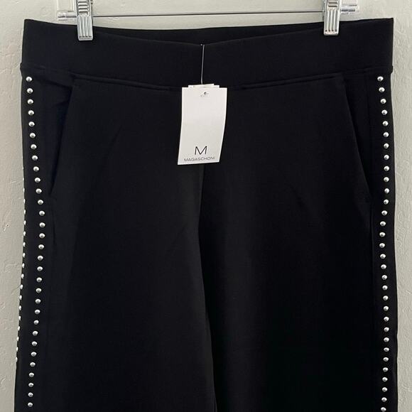 Magaschoni Studded Wide Leg Pants Women's L Pull-On Pockets Quiet Luxury NWT - Picture 3 of 9